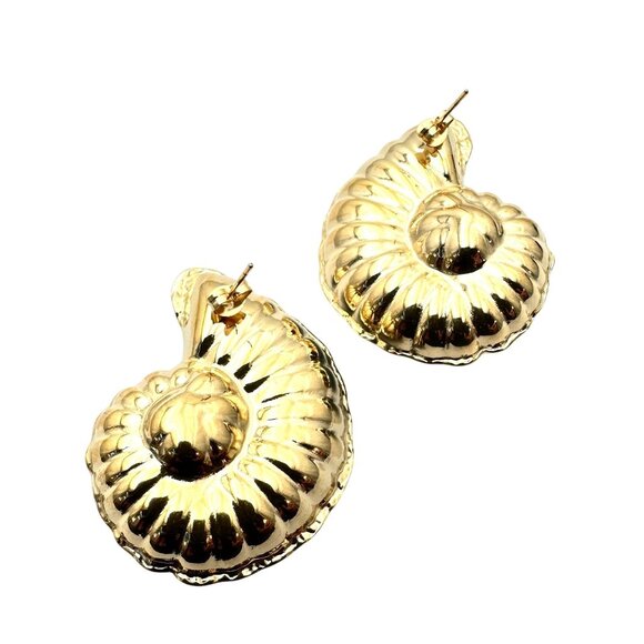 Womens Earrings Pierced Blue Sea Shell Gold Tone Chandelier - Picture 2 of 4